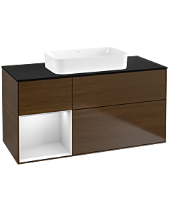 Villeroy und Boch Finion Waschtischunterschrank G702MTGN 120x60,3x50,1cm, Regal rechts White matt lacquer, Walnut veneer