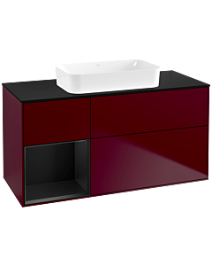 Villeroy und Boch Finion Waschtischunterschrank G702PDHB 120x60,3x50,1cm, Regal rechts Black matt lacquer, Peony Matt
