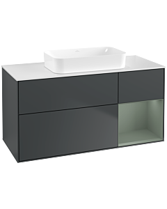 Villeroy und Boch Finion Waschtischunterschrank G711GMHG 120x60,3x50,1cm, Regal rechts Olive Matt Lacquer, Midnight Blue Matt Lacquer