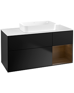 Villeroy und Boch Finion Waschtischunterschrank G711GNPD 120x60,3x50,1cm, Regal rechts Walnut veneer, Black matt lacquer