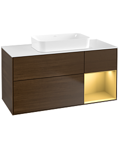 Villeroy und Boch Finion Waschtischunterschrank G711HFGN 120x60,3x50,1cm, Regal rechts Gold matt, Walnut veneer