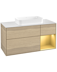 Villeroy und Boch Finion Waschtischunterschrank G711HFPC 120x60,3x50,1cm, Regal rechts Gold matt, Oak Veneer