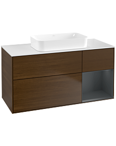 Villeroy und Boch Finion Waschtischunterschrank G711HGGN 120x60,3x50,1cm, Regal rechts Midnight Blue Matt Lacquer, Walnut veneer