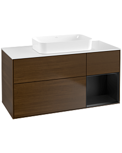 Villeroy und Boch Finion Waschtischunterschrank G711PDGN 120x60,3x50,1cm, Regal rechts Black matt lacquer, Walnut veneer