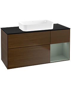 Villeroy und Boch Finion Waschtischunterschrank G712GMGN 120x60,3x50,1cm, Regal rechts Olive Matt Lacquer, Walnut veneer
