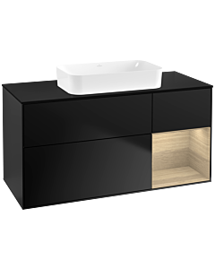 Villeroy und Boch Finion Waschtischunterschrank G712PCPD 120x60,3x50,1cm, Regal rechts Oak Veneer, Black matt lacquer