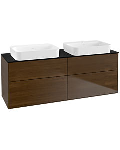 Villeroy und Boch Finion Waschtischunterschrank G72200GN 160x60,3x50,1cm, Glass Black Matt, Walnut veneer