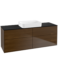 Villeroy und Boch Finion Waschtischunterschrank G73200GN 160x60,3x50,1cm, Glass Black Matt, Walnut veneer