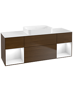 Villeroy und Boch Finion Waschtischunterschrank G741GFGN 160x60,3x50,1cm, Regale Glossy white lacquer, Walnut veneer