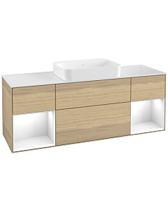 Villeroy und Boch Finion Waschtischunterschrank G741GFPC 160x60,3x50,1cm, Regale Glossy white lacquer, Oak Veneer