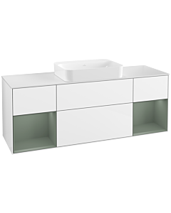 Villeroy und Boch Finion Waschtischunterschrank G741GMGF 160x60,3x50,1cm, Regale Olive matt lacquer, Glossy white lacquer