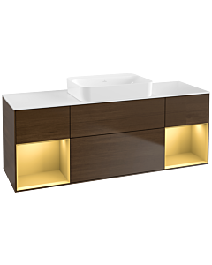 Villeroy und Boch Finion Waschtischunterschrank G741HFGN 160x60,3x50,1cm, Regale Gold matt lacquer, Walnut veneer