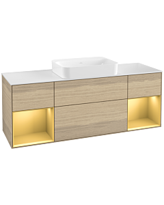 Villeroy und Boch Finion Waschtischunterschrank G741HFPC 160x60,3x50,1cm, Regale Gold matt lacquer, Oak Veneer