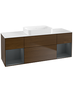 Villeroy und Boch Finion Waschtischunterschrank G741HGGN 160x60,3x50,1cm, Regale Midnight matt lacquer, Walnut veneer