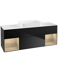 Villeroy und Boch Finion Waschtischunterschrank G741PCPD 160x60,3x50,1cm, Regale Oak Veneer, Black matt lacquer