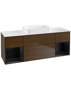 Villeroy und Boch Finion Waschtischunterschrank G741PDGN 160x60,3x50,1cm, Regale Black matt lacquer, Walnut veneer