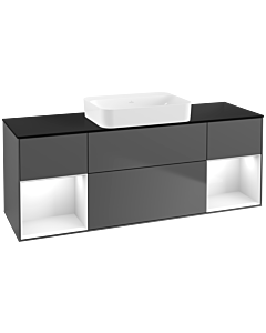 Villeroy und Boch Finion Waschtischunterschrank G742GFGK 160x60,3x50,1cm, Regale Glossy white lacquer, Anthracite matt