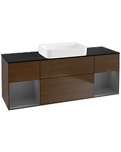 Villeroy und Boch Finion Waschtischunterschrank G742GKGN 160x60,3x50,1cm, Regale Anthracite matt lacquer, Walnut veneer