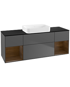 Villeroy und Boch Finion Waschtischunterschrank G742GNGK 160x60,3x50,1cm, Regale Walnut veneer, Anthracite matt