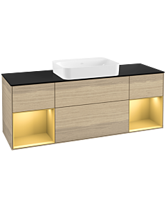 Villeroy und Boch Finion Waschtischunterschrank G742HFPC 160x60,3x50,1cm, Regale Gold matt lacquer, Oak Veneer