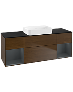 Villeroy und Boch Finion Waschtischunterschrank G742HGGN 160x60,3x50,1cm, Regale Midnight matt lacquer, Walnut veneer
