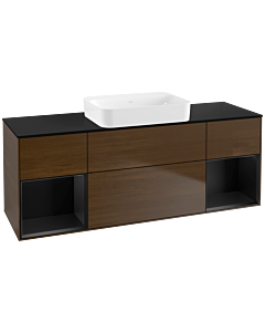 Villeroy und Boch Finion Waschtischunterschrank G742PDGN 160x60,3x50,1cm, Regale Black matt lacquer, Walnut veneer