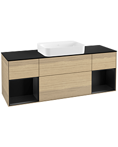 Villeroy und Boch Finion Waschtischunterschrank G742PDPC 160x60,3x50,1cm, Regale Black matt lacquer, Oak Veneer