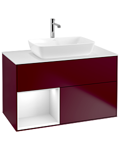 Villeroy und Boch Finion Waschtischunterschrank G771GFHB 100cm, Abdeckplatte white matt, Emotion, Regale Glossy white lacquer, Peony Matt