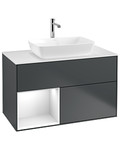 Villeroy und Boch Finion Waschtischunterschrank G771GFHG 100cm, Abdeckplatte white matt, Emotion, Regale Glossy white lacquer, Midnight Blue Matt Lacquer