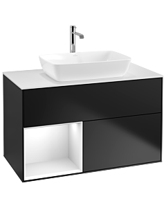 Villeroy und Boch Finion Villeroy und Boch Finion G771GFPD 100cm, cover plate white matt, Emotion, shelves Glossy white lacquer, Black matt lacquer