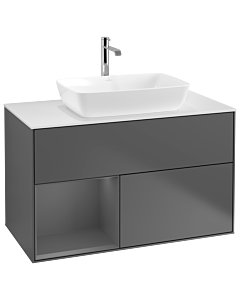 Villeroy und Boch Finion Villeroy und Boch G771GKGK 100cm, plaque de recouvrement blanc mat, Emotion, étagères Laque anthracite mat, Anthracite mat