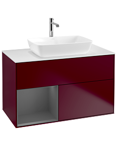 Villeroy und Boch Finion Waschtischunterschrank G771GKHB 100cm, Abdeckplatte white matt, Emotion, Regale Anthracite matt lacquer, Peony Matt