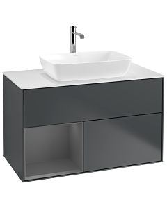 Villeroy und Boch Finion Waschtischunterschrank G771GKHG 100cm, Abdeckplatte white matt, Emotion, Regale Anthracite matt lacquer, Midnight Blue Matt Lacquer