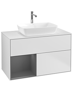 Villeroy und Boch Finion Waschtischunterschrank G771GKMT 100cm, Abdeckplatte white matt, Emotion, Regale Anthracite matt lacquer, White matt lacquer