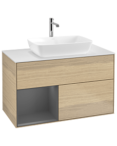 Villeroy und Boch Finion Villeroy und Boch G771GKPC 100cm, plaque de finition blanc mat, Emotion, étagères laqué anthracite mat, Oak Veneer