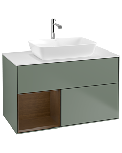 Villeroy und Boch Finion Villeroy und Boch G771GNGM 100cm, plaque de finition blanc mat, emotion, étagères Walnut Veneer , Olive Matt Lacquer