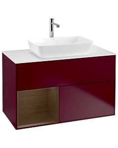 Villeroy und Boch Finion Waschtischunterschrank G771GNHB 100cm, Abdeckplatte white matt, Emotion, Regale Walnut Veneer, Peony Matt