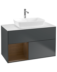 Villeroy und Boch Finion Villeroy und Boch G771GNHG 100cm, plaque de finition blanc mat, Emotion, étagères Walnut Veneer , Midnight Blue Matt Lacquer