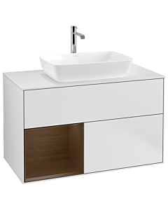 Villeroy und Boch Finion Waschtischunterschrank G771GNMT 100cm, Abdeckplatte white matt, Emotion, Regale Walnut Veneer, White matt lacquer