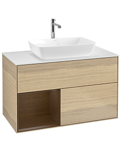 Villeroy und Boch Finion Waschtischunterschrank G771GNPC 100cm, Abdeckplatte white matt, Emotion, Regale Walnut Veneer, Oak Veneer