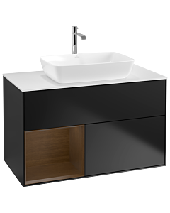 Villeroy und Boch Finion Villeroy und Boch Finion G771GNPD 100cm, cover plate white matt, Emotion, shelves Walnut Veneer , black matt lacquer