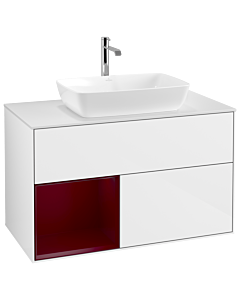 Villeroy und Boch Finion Villeroy und Boch G771HBGF 100cm, plaque de finition blanc mat, Emotion, étagères Peony laqué mat, laqué blanc brillant