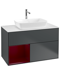 Villeroy und Boch Finion Waschtischunterschrank G771HBHG 100cm, Abdeckplatte white matt, Emotion, Regale Peony matt lacquer, Midnight Blue Matt Lacquer