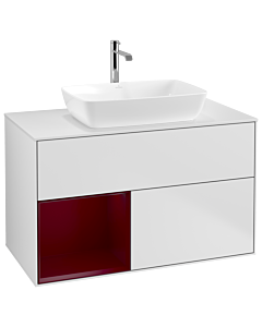 Villeroy und Boch Finion Villeroy und Boch G771HBMT 100cm, plaque de recouvrement blanc mat, Emotion, étagères Peony laqué mat, laqué blanc mat