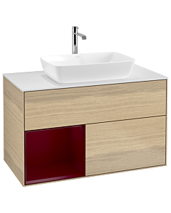 Villeroy und Boch Finion Villeroy und Boch G771HBPC 100cm, plaque de finition blanc mat, Emotion, étagères Peony laqué mat, Oak Veneer