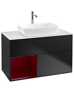 Villeroy und Boch Finion Waschtischunterschrank G771HBPD 100cm, Abdeckplatte white matt, Emotion, Regale Peony matt lacquer, Black matt lacquer