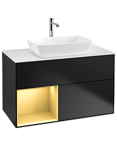 Villeroy und Boch Finion Villeroy und Boch Finion G771HFPD 100cm, cover plate white matt, Emotion, shelves gold matt lacquer, black matt lacquer