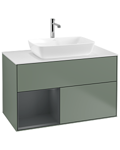 Villeroy und Boch Finion Villeroy und Boch G771HGGM 100cm, plaque de finition blanc mat, Emotion, étagères Laque mat minuit, Olive Matt Lacquer