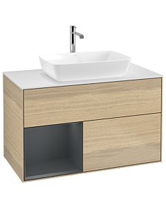 Villeroy und Boch Finion Villeroy und Boch G771HGPC 100cm, plaque de finition blanc mat, Emotion, étagères Laque mat minuit, Oak Veneer