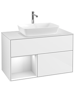 Villeroy und Boch Finion Waschtischunterschrank G771MTGF 100cm, Abdeckplatte white matt, Emotion, Regale White matt lacquer, Glossy white lacquer